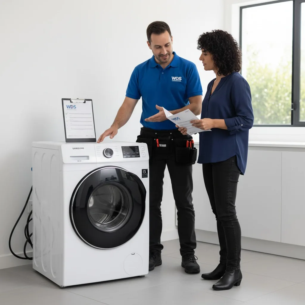 Técnicos WDS realizando assistência Samsung Lava e Seca